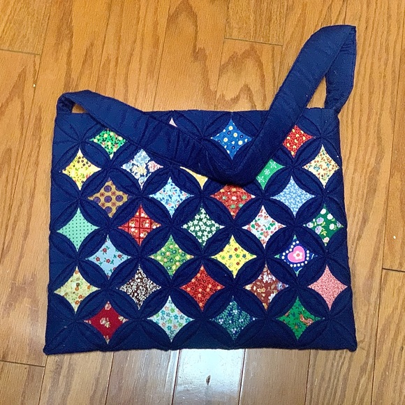 Early 1970s Vintage Artisan Hand Crafted Multi Pattern Tote Bag - Picture 7 of 16